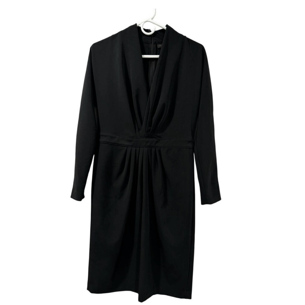 Donna Karan Black Draped V-Neck Long Sleeve Dress